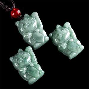 จี้แมวนำโชคสีเขียวถั่วหยกชาวพม่าแกะสลักด้วยมืออัญมณีธรรมชาติแบบทำมืออุปกรณ์เครื่องประดับแบบทำมือไอเดียของขวัญที่สมบูรณ์แบบ - Product Image 5