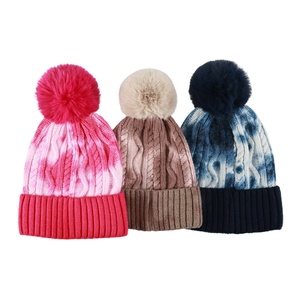 Gorro de Moda Personalizado Unisex, Gorro de Punto con Estampado Tie-Dye y Pompón, Gorros Cálidos de Invierno para Mujer, Tendencia 2026 - Product Image 1