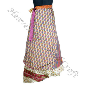 Jupes en soie indiennes vintage 2 couches magiques Hippie Sari pour vêtements décontractés pour femmes - Product Image 1