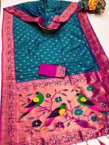 Nuevo Saree Pethani Premium de Georgette Suave Multicolor de Secado Rápido con Borde en las Mangas para Bodas y Eventos - Product Image 2