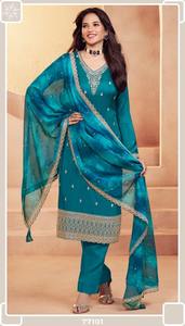 Elegante hilo de seda bordado Salwar Kameez trajes intrincados detalles sin arrugas que absorbe la humedad para ropa de fiesta al por mayor - Product Image 4