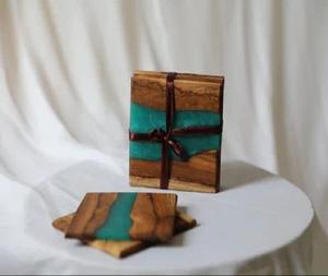 <b>Top</b> Quality Customize Handmade Square Epoxy Resin & Wood Resin Sea Green Decorative Coasters for Giveaways Gifts - Product Image 2