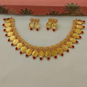 Conjunto de Collar Choker Chapado en Oro Antiguo con Piedras Pota, Joyería Tradicional Nupcial del Sur de la India - Product Image 3