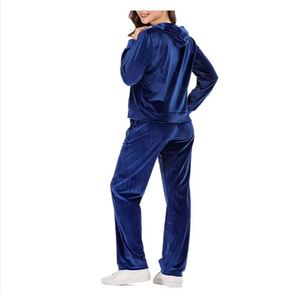 Chándal de terciopelo personalizado para invierno, chándal con cremallera de terciopelo, diamantes de imitación, 2 piezas, chándal de terciopelo de calidad para mujer, pantalón acampanado - Product Image 3