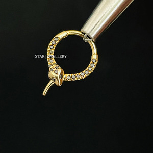 14K Solid Gold Natural Black Diamond Luxury Women's Rose/Yellow Gold Snake Daith <b>Piercing</b> Gift <b>Fine</b> <b>Jewelry</b> - Product Image 1