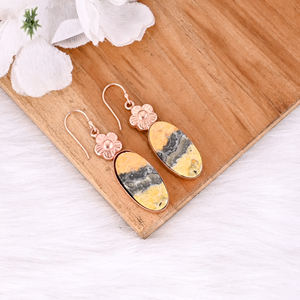 Pendientes Clásicos de Gema de Jaspe Abeja, Bañados en Oro Rosa, de Latón, Estilo Lágrima, Elegantes, Fabricante Mayorista - Product Image 3