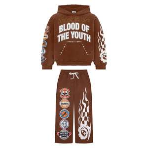 Chándal Vintage de alta calidad para hombre de peso pesado 100% algodón francés Terry impreso diamantes de imitación pantalones de chándal con capucha impresa - Product Image 2