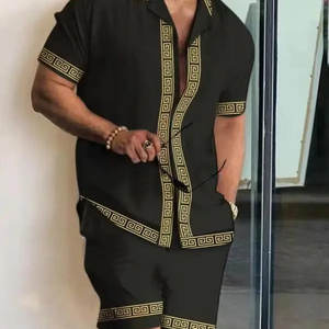 Ensemble décontracté deux pièces pour homme – Chemise respirante d'été et short imprimé en tissu éponge tissé brodé – Confortable et élégant - Product Image 3