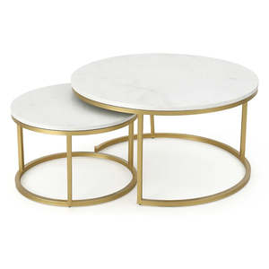 ชุดโต๊ะกาแฟไม้สไตล์สแกนดิเนเวียน 2 ตัว พร้อมท็อปหินอ่อนและโครงโลหะ - Product Image 4