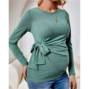 Camisas de maternidad informales para mujer, Túnica de embarazo con manga abullonada y corbata frontal, camisa de mujer, ropa de maternidad en espera - Product Image 6