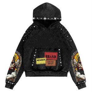 Custom Cotton Graphic Men Screen Puff Printing <b>Zip</b> <b>up</b> Heavyweight <b>Hoodie</b> Manufacturers Rhinestone Oversized <b>Hoodie</b> - Product Image 5