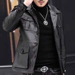 Chaqueta de Cuero de Diseño Único, Superventas, de Alta Calidad, Chaquetas de Cuero de Moda para Hombre, Ajuste Entallado, Elegante, para Invierno - Product Image 2