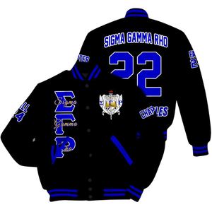 Sigma Gamma Rho 1922 Royal Greek Varsity Jacket Premium SGRho Letterman Poodle Pride Satin Bordado Abrigo de moda de punto - Product Image 3
