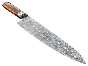 Cuchillo de cocina de acero de Damasco hecho a mano con mango de madera acolchado personalizado de alta calidad y Funda de cuero para cortar verduras - Product Image 4