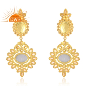 Hot Selling 925 Sterling Silver 18K Gold Plated Pearl & <b>Rainbow</b> Moon Gemstone Dangle Earring Demi Fine Jewelry Manufacturer - Product Image 2