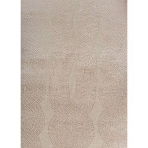 Alfombra Aprezo AKWB-3656 de Lana y Seda de Bambú, Tejida a Mano, Color Marfil, 10 mm de Grosor, Diseño Geométrico Abstracto, para el Hogar, Pasillo, Rectangular - Product Image 3