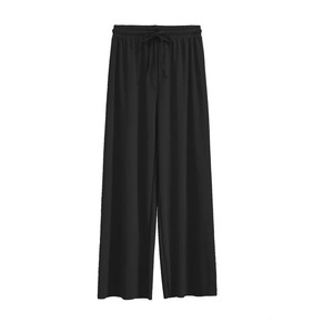 Femmes décontracté été cheville longueur jambe large pantalon solide taille élastique lâche glace soie plat avant printemps/été femme pantalon - Product Image 6