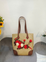 Tas Tangan Wanita dari Rumput Sedge Alami Ramah Lingkungan Buatan Tangan, Motif Bunga, Kapasitas Ringkas, Praktis, Elegan, Penutup Ritsleting Dua