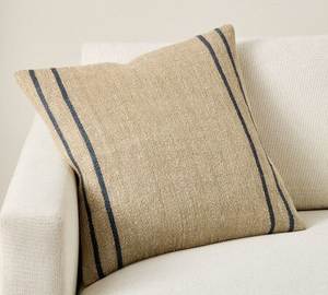 Indigo Striped Luxury Woven Cotton <b>Throw</b> <b>Pillow</b> with Zipper Closure Eco-Friendly & Breathable 400TC Removable & Washable 50x50cm - Product Image 1