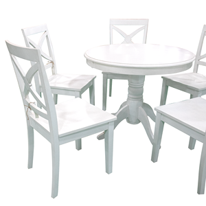 High Quality Wood Traditional Design Style Chic White <b>Round</b> <b>Dining</b> <b>Table</b> Set 5 <b>Chairs</b> Modern Furniture - Product Image 2