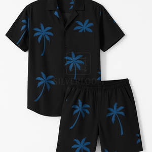Ensemble chemise et short en coton et polyester pour hommes, vêtements de plage d'été, tenue 2 pièces | Logo personnalisé respirant disponible - Product Image 4