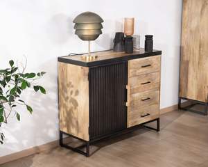 Kazag Rangement 100 cm en bois de manguier et métal cannelé avec tiroirs - Product Image 4