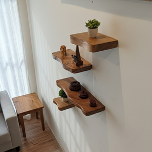 Estantes flotantes de madera con borde vivo rústico, paquete de 4 curvas suaves, decoración de pared orgánica moderna, pantalla versátil para plantas y arte - Product Image 3