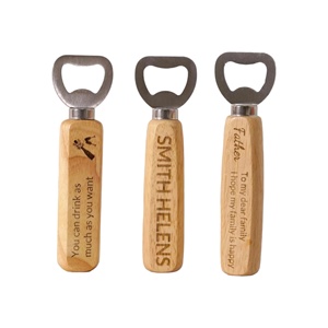 Wholesale Best Price Wooden Handle Stainless Steel Bottle <b>Openers</b> Customizable Logo Key-Shaped Handle Pattern Copper Metal Gift - Product Image 1