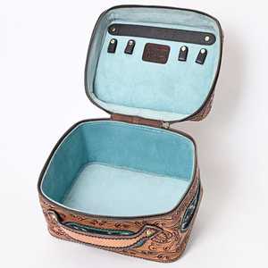 Organizador de Cosméticos de Lujo para Mujer, Estilo Bohemio, Ecológico, Hecho a Mano, Rústico, Vaquero, Vintage, Floral, de Cuero Repujado, para Viaje - Product Image 3