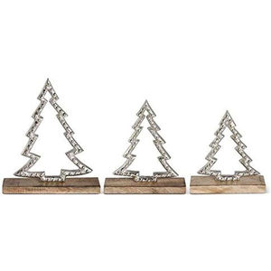 Wholesale Metal <b>Christmas</b> Tree Sculpture Handcrafted Silver Aluminium Tree Tabletop Decoration With Natural Wood Base On Sale - Product Image 3