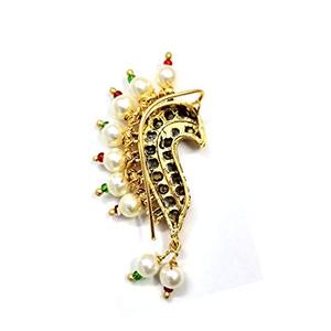 Indian Mores Gold Plated Multicolor Stone Studded Maharashtrian Peshwaai <b>Nath</b> <b>Nose</b> Pin Traditional Ethnic Jewelry for Women Girl - Product Image 3