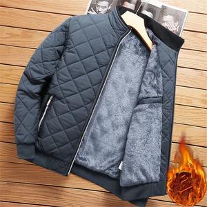 Chaqueta Bomber de otoño e invierno para hombre, chaqueta informal con forro polar con patrón de diamantes, ropa de moda para hombre, abrigo ajustado a estrenar 2023 - Product Image 1
