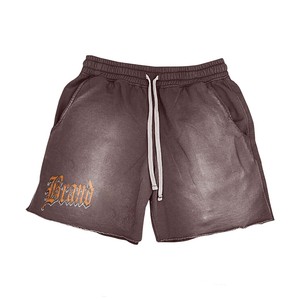 Women Acid Wash Shorts 420 GSM Cotton Polyester Fleece Beige Raw Hem Custom Screen Print Logo Casual Fit women's shorts - Product Image 5