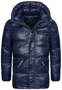 Custom Design Windproof Warm Winter Streetwear High Quality Designer Waterproof Hooded <b>Denim</b> Puffer <b>Jacket</b> - Product Image 3