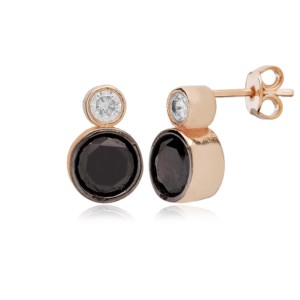 Boucles d'oreilles clous rondes en zircon noir, fabrication artisanale turque, bijoux en argent sterling 925, vente en gros - Product Image 1