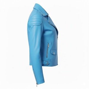 Blouson de moto en cuir bleu ciel pour femme, sur mesure, approvisionnement en gros, cuir véritable, vêtements de moto pour femmes, qualité professionnelle - Product Image 4