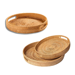 Handcrafted <b>Round</b> Wicker RATTAN <b>BASKET</b> / TRAY Serving Tray With Handles Handmade Customizable Perfect for Home Decor - Product Image 1