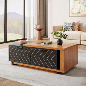 Table basse en bois bicolore avec 2 tiroirs de rangement, fonction de levage, mobilier de salon, plateau coulissant - Product Image 1