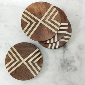 Nuevo Juego de Posavasos Elegantes de Madera con Incrustaciones de Latón Personalizadas, Ecológicos, de 8 mm de Grosor, para Decoración de Mesa, 4 Piezas - Product Image 1