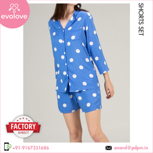 <b>Women's</b> 100% Rayon Blue Button-Down Sleepwear Loge Set 2-Piece Pama <b>Shorts</b> Plus Size Dress <b>for</b> Home Use Summer Wholesale Supply - Product Image 3