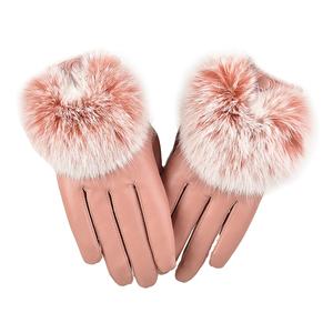 Guantes de Piel de Oveja para Mujer, Guantes de Invierno de Cuero Auténtico con Pelo de Conejo, Venta al Por Mayor - Product Image 6