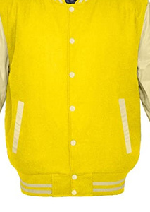 Personalizado Adultos Mangas de cuero artificial Amarillo Real Lana Cuerpo Letterman College Music CollegeBaseballjacket para hombres - Product Image 3