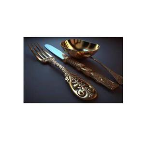 Logo Luxury Reusable Cutlery Set Kitchenware <b>Gold</b> Polished Designer Full Embossed Design Handle Cutlery Set - Product Image 1