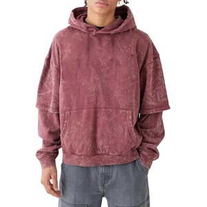 Streetwear Vintage Surdimensionné Distressed Acid Wash Hoodie pour Hommes Usine Meilleure Qualité Design Hommes Acid Wash Double Sleeve Hoodies - Product Image 1