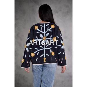 Veste matelassée courte bord à bord unisexe en coton, respirante et écologique, brodée Suzani Automne - Product Image 5