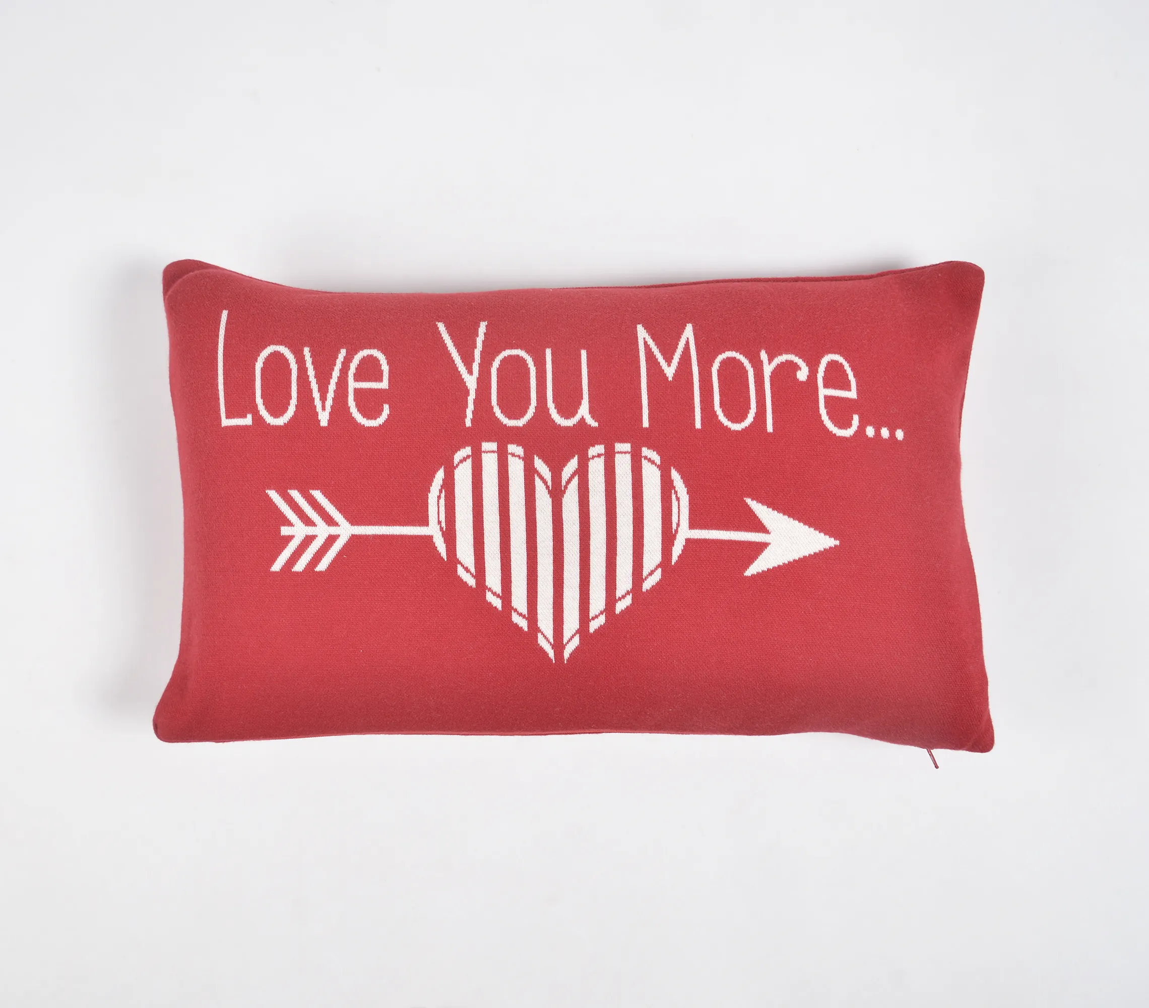 Qalara Knitted Cotton Typographic Red Lumbar 'Love You More' Cushion Cover (20*12 Inch)