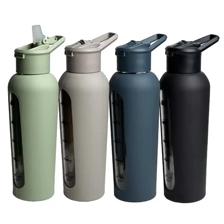 Glass Water Bottle Silicone Sleeve Straw