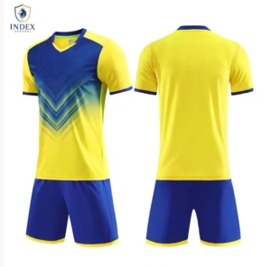 Conjunto de Camiseta de Fútbol para Hombre INDEX APPAREL, Amarillo y Azul Degradado, Cuello en V, Manga Corta, Absorbe la Humedad, Ajuste Atlético, Adulto - Product Image 1