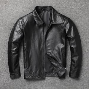 Veste universitaire pour hommes en cuir de veau délicat en cuir véritable col montant coupe ajustée régulière doublure en lin Vintage à capuche grande taille - Product Image 1