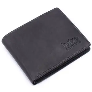 Best Quality Men's <b>Wallet</b> Modern Vintage Design Short Fold <b>RFID</b> Protected Genuine Leather Cotton Lining Indian Supplier's Logo - Product Image 1